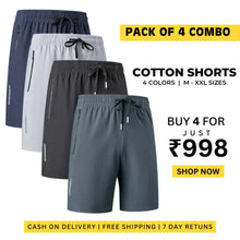 Load image into Gallery viewer, Combo of 4 Men's Stretchable Cotton Shorts
