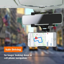 Load image into Gallery viewer, Phone Holder- 270 degree Swivel Car Rearview Mirror Phone Holder with Adjustable Clips