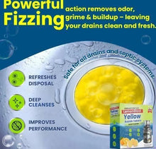 Load image into Gallery viewer, 🔥 Buy 1 Get 1 FREE!🔥 🍋 LemonBlast Yellow Bubble Tablets –Odor Eliminator + Blockage Remover 💥🧼
