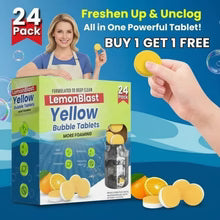 Load image into Gallery viewer, 🔥 Buy 1 Get 1 FREE!🔥 🍋 LemonBlast Yellow Bubble Tablets –Odor Eliminator + Blockage Remover 💥🧼

