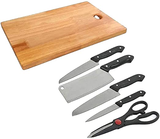 Stainless Steel Kitchen Knife Set with Wooden Chopping Board