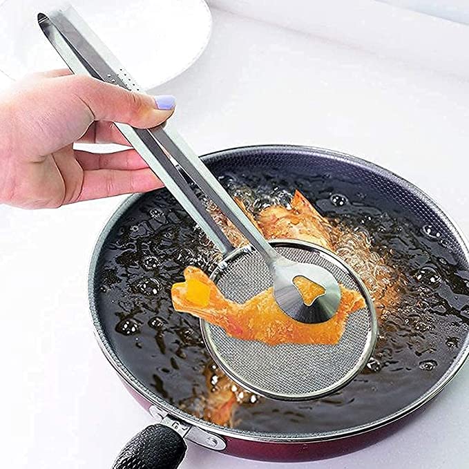 Stainless Steel 2 in 1 Fry Tool Filter Spoon Snack Strainer with Clip