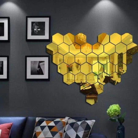 Mirror Wall Sticker- 3D Hexagon Mirror Wall Stickers for Home & Offices.(Pack of 15 * 30)